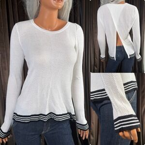 Rag & Bone Mesh Knit‎ Open Back Sweater L White Minimalist Sporty Chic Capsule